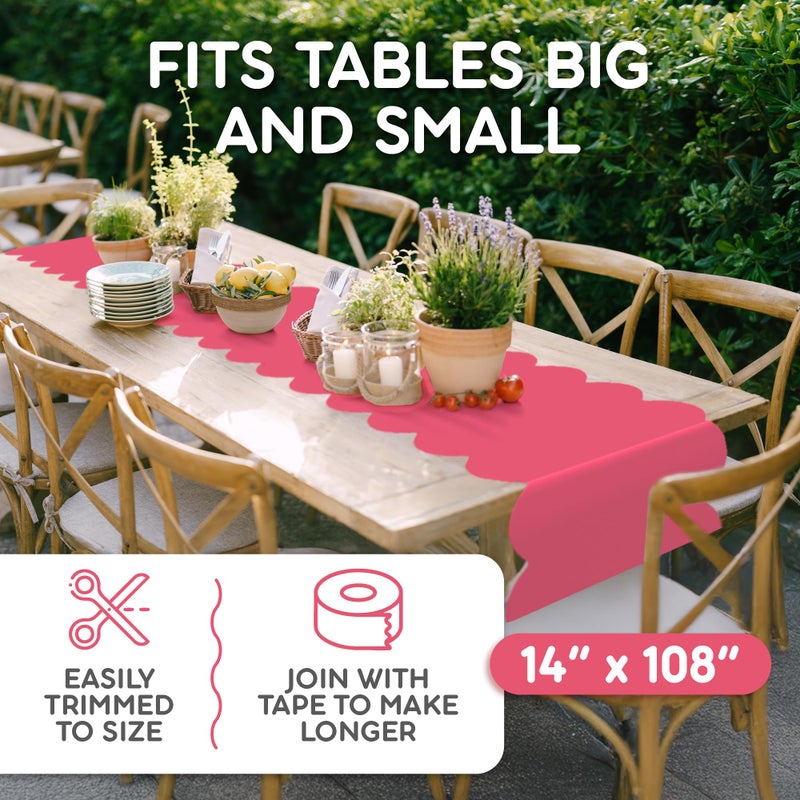 Swanoo Hot Pink Plastic Disposable Table Runner. 5 Pack 14 x 108 inch. Scallop Table Runner Adds A Pop of Color To Your Party Table, by Swanoo - Image 4
